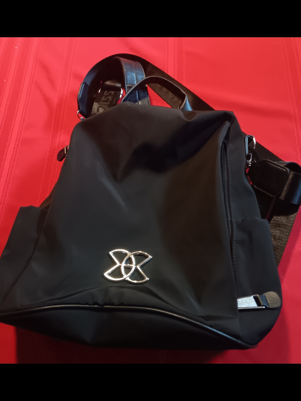 Black Women's Backpack with Silver Accent